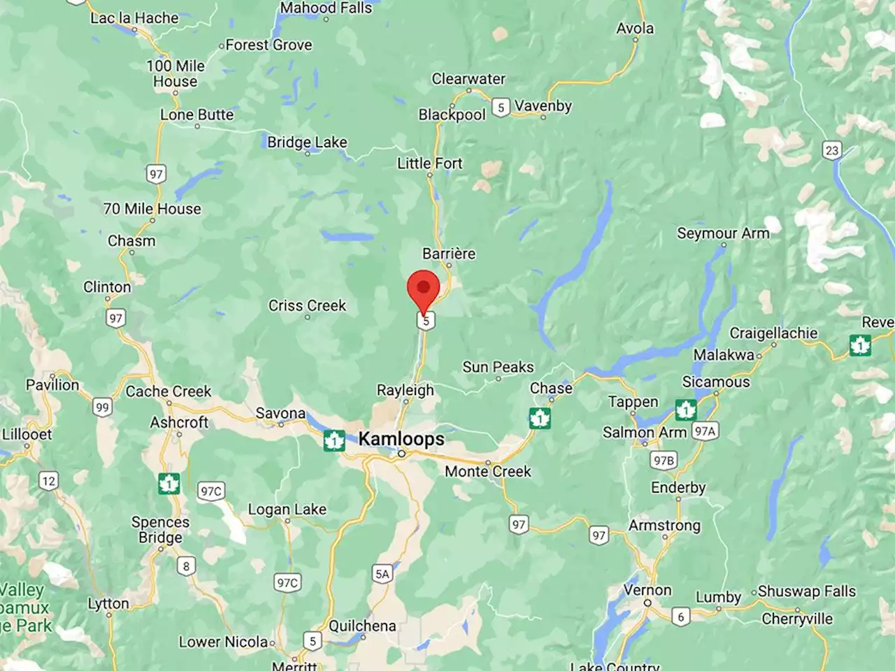 Fatal commercial vehicle crash closes Highway 5 north of Kamloops