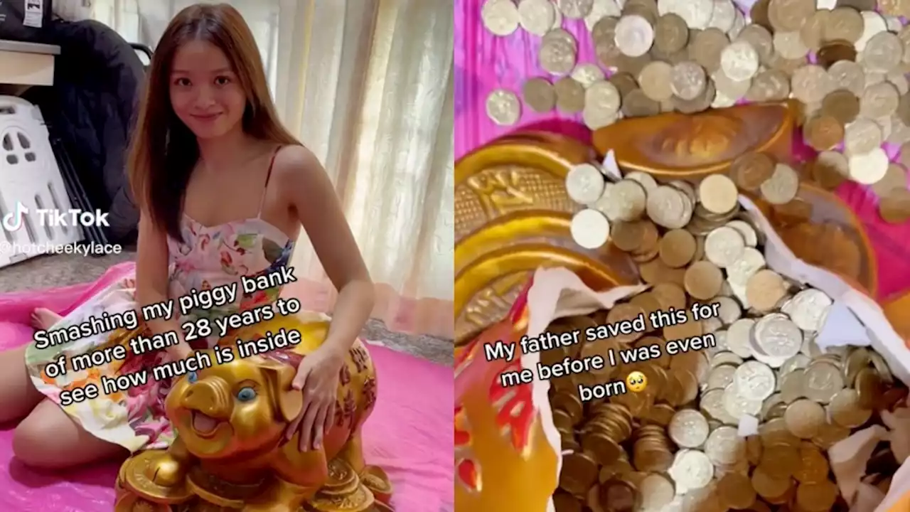 Video: Father puts coins in piggy bank for daughter for over 28 years, racks up over $5K