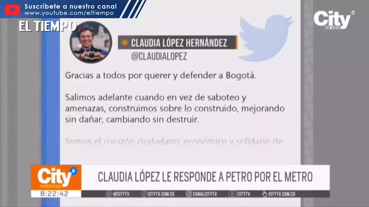 'Contrato del metro lo firma la Empresa Metro, no Presidencia': Claudia López