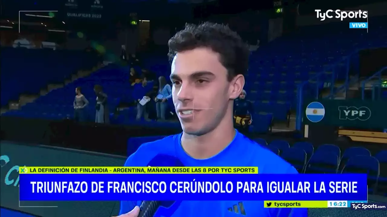 QUÉ DIJO Francisco Cerúndolo tras vencer a Otto Virtanen por la Copa Davis e igualar la serie - TyC Sports