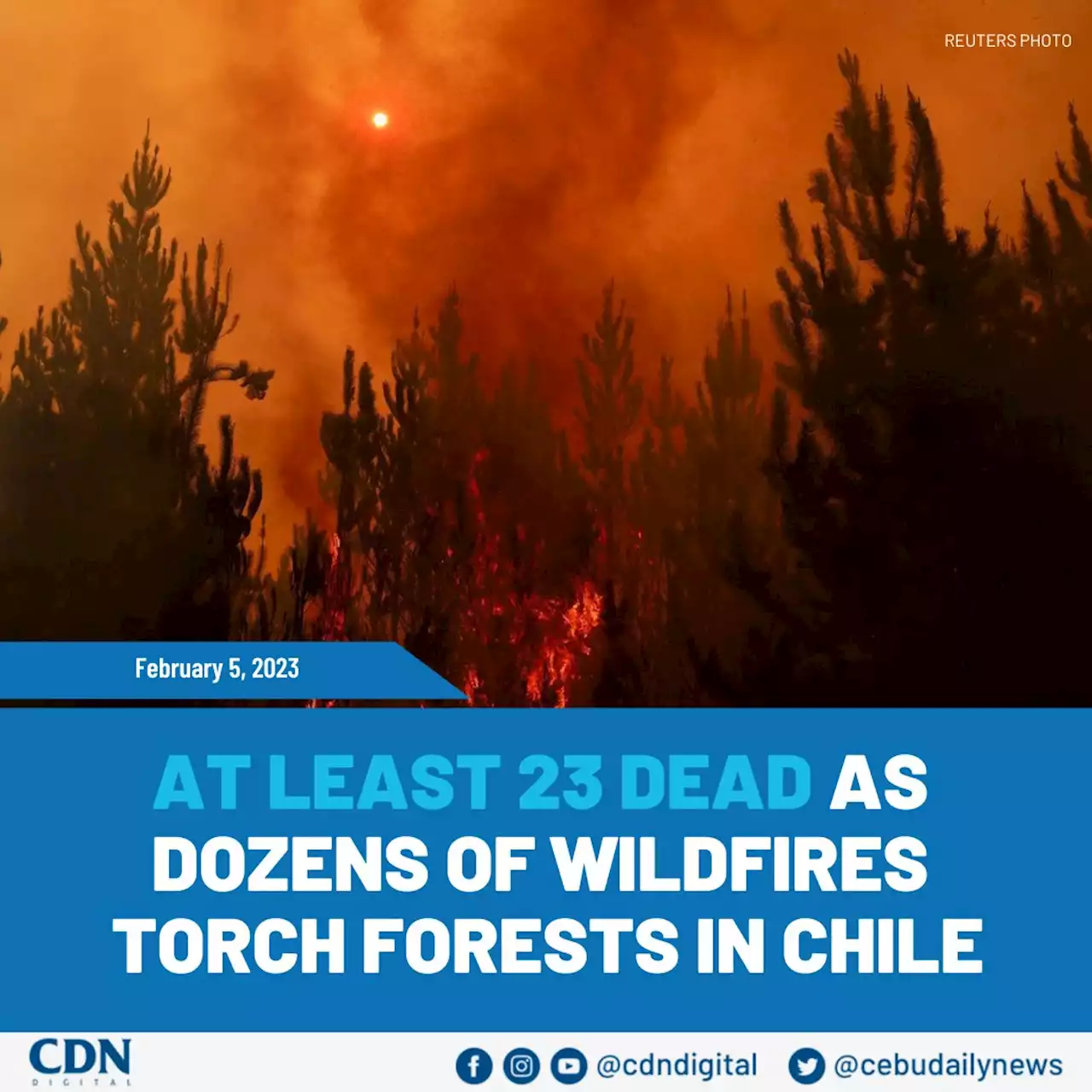 At least 23 dead as dozens of wildfires torch forests in Chile