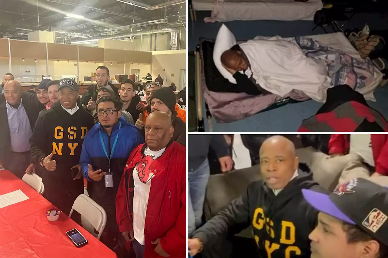 Eric Adams spends coldest night of year at new NYC migrant shelter