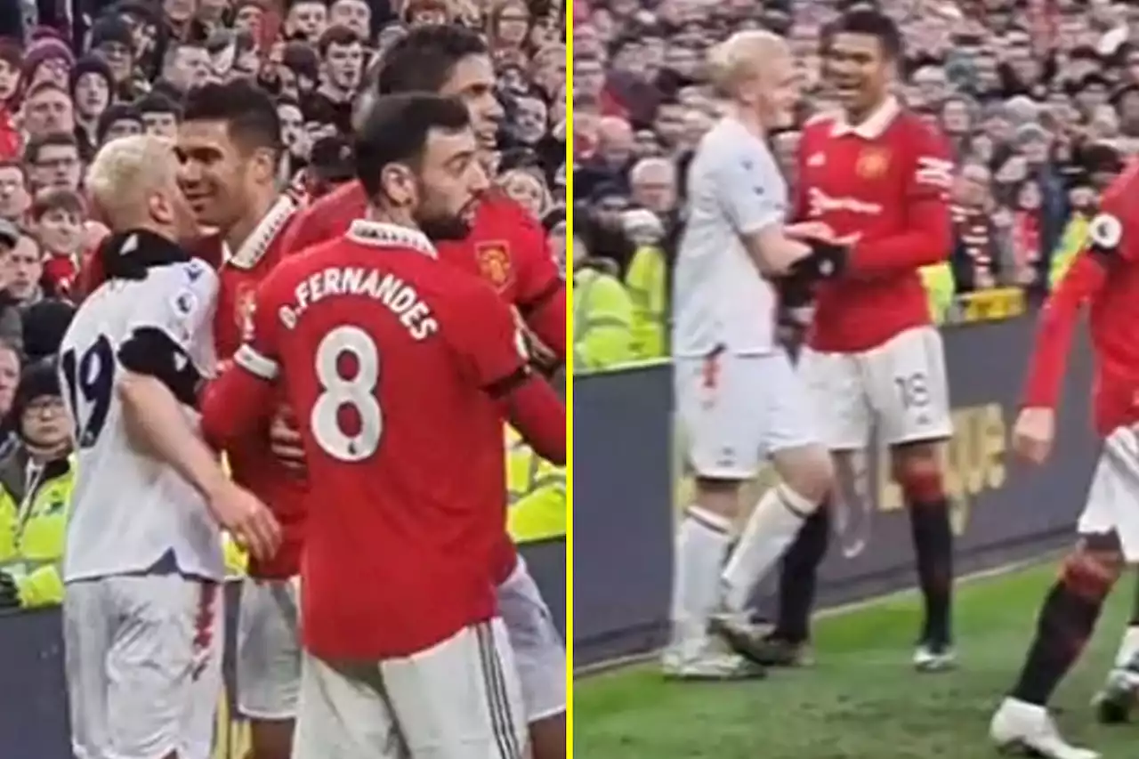 New angle shows Man United star Casemiro hugging Hughes after red card incident