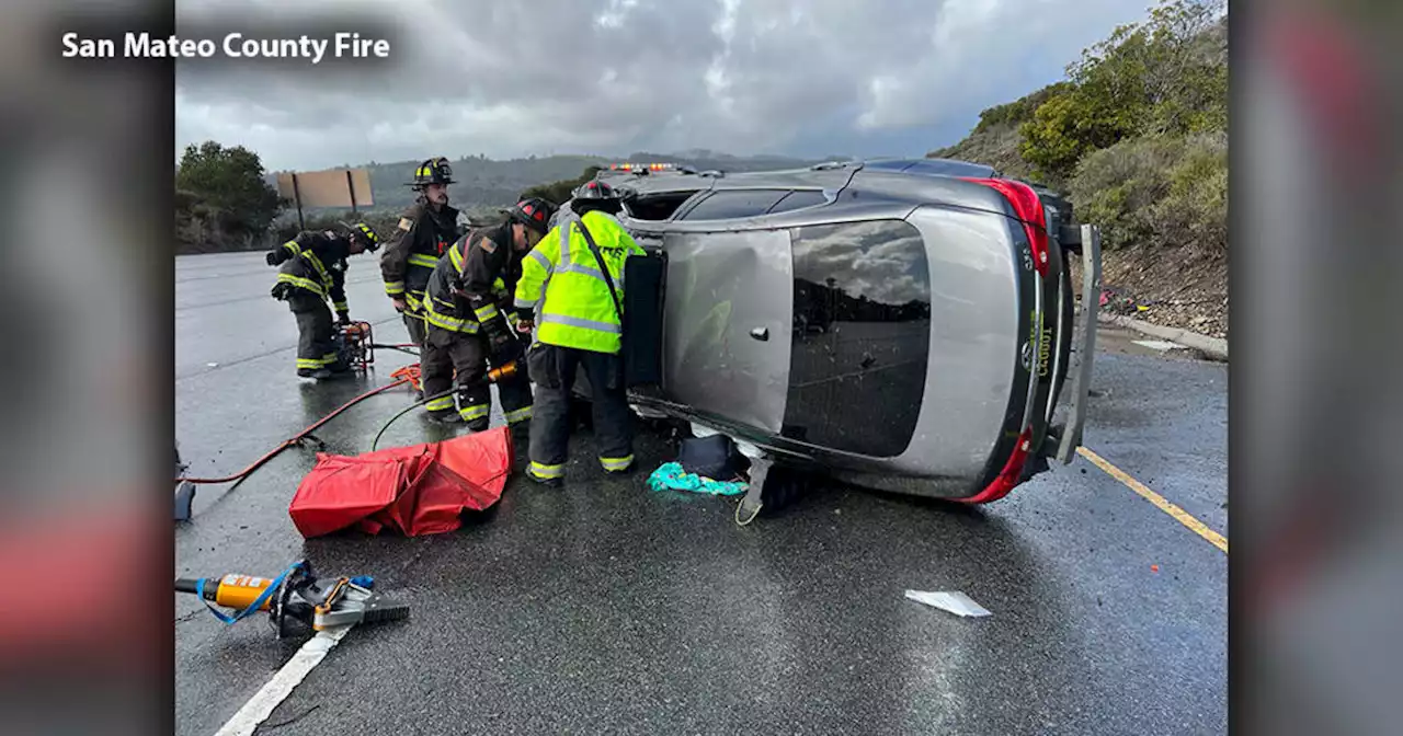 Peninsula firefighters rescue 3 people, including baby, trapped in rolled vehicle