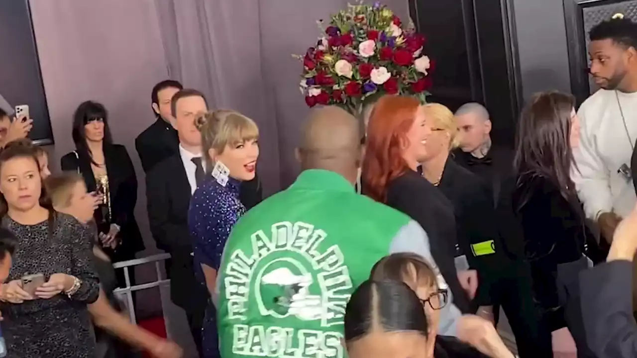 Taylor Swift Bodyguard Dons Eagles Jacket At Grammy Awards