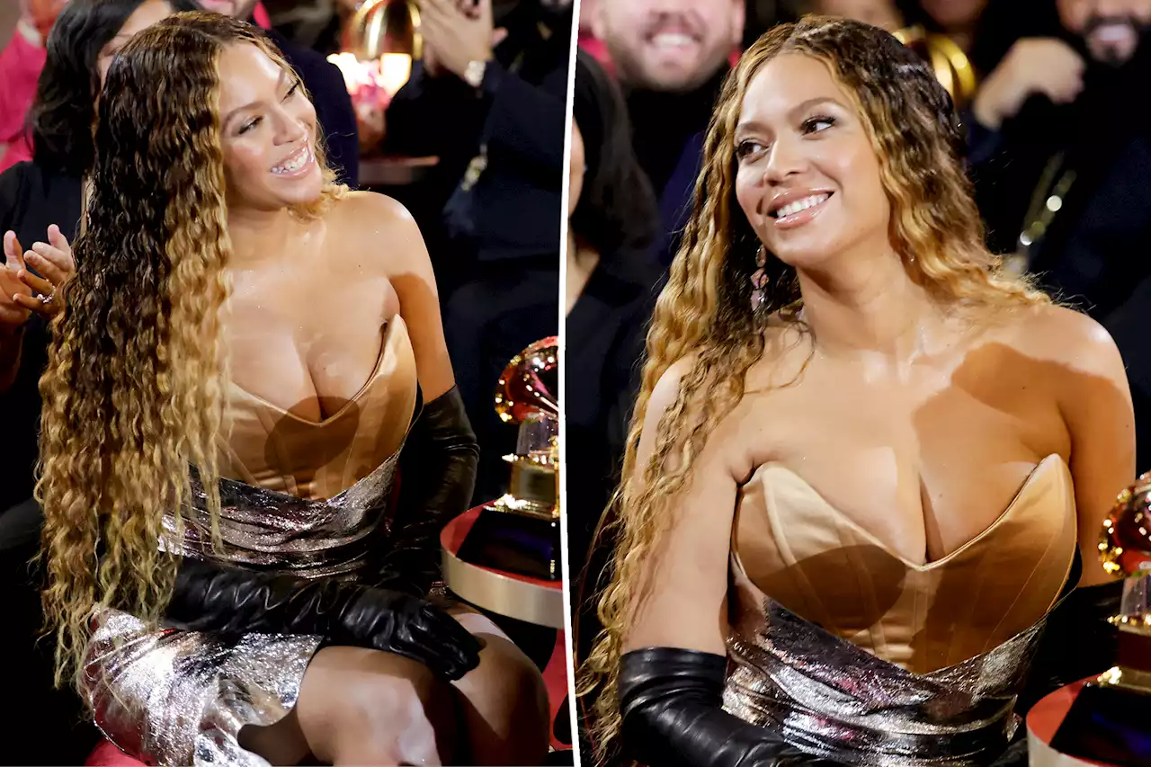 Beyoncé arrives fashionably late to the 2023 Grammys in metallic gown