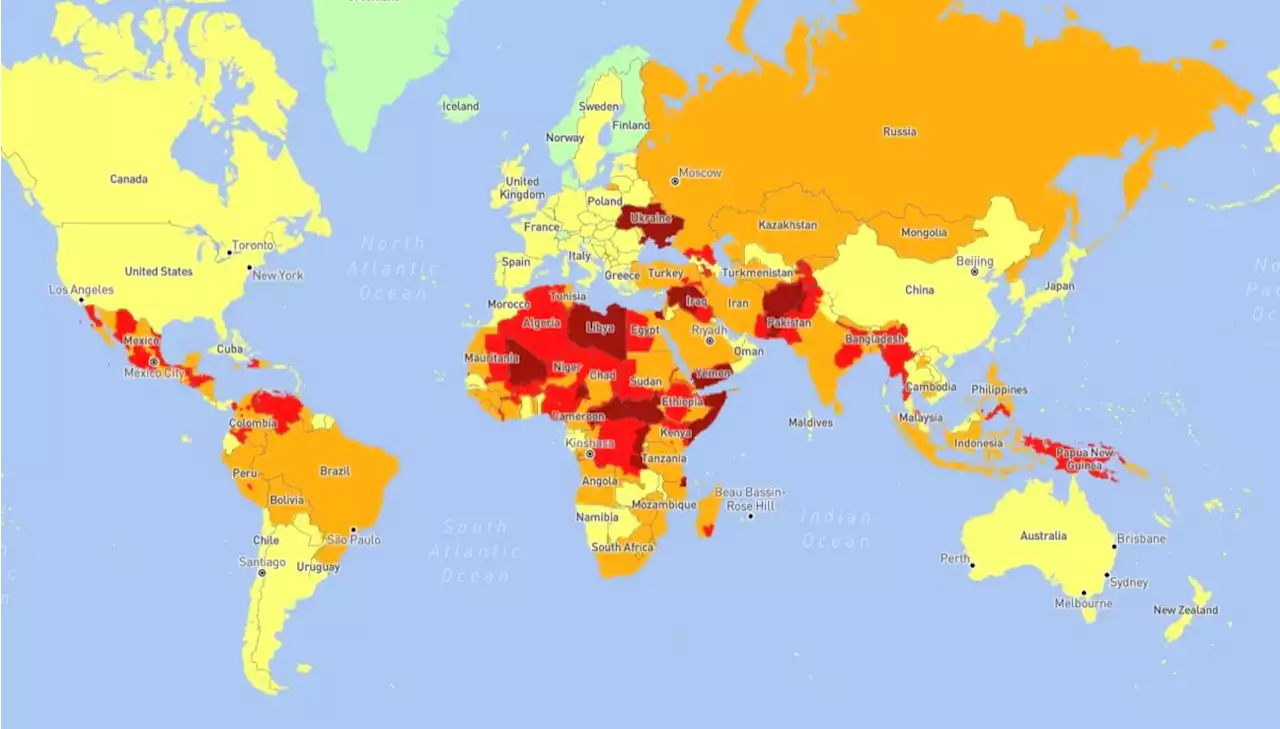 Sécurité : cette carte interactive recense les pays les plus dangereux, l'Ukraine classée en rouge foncé