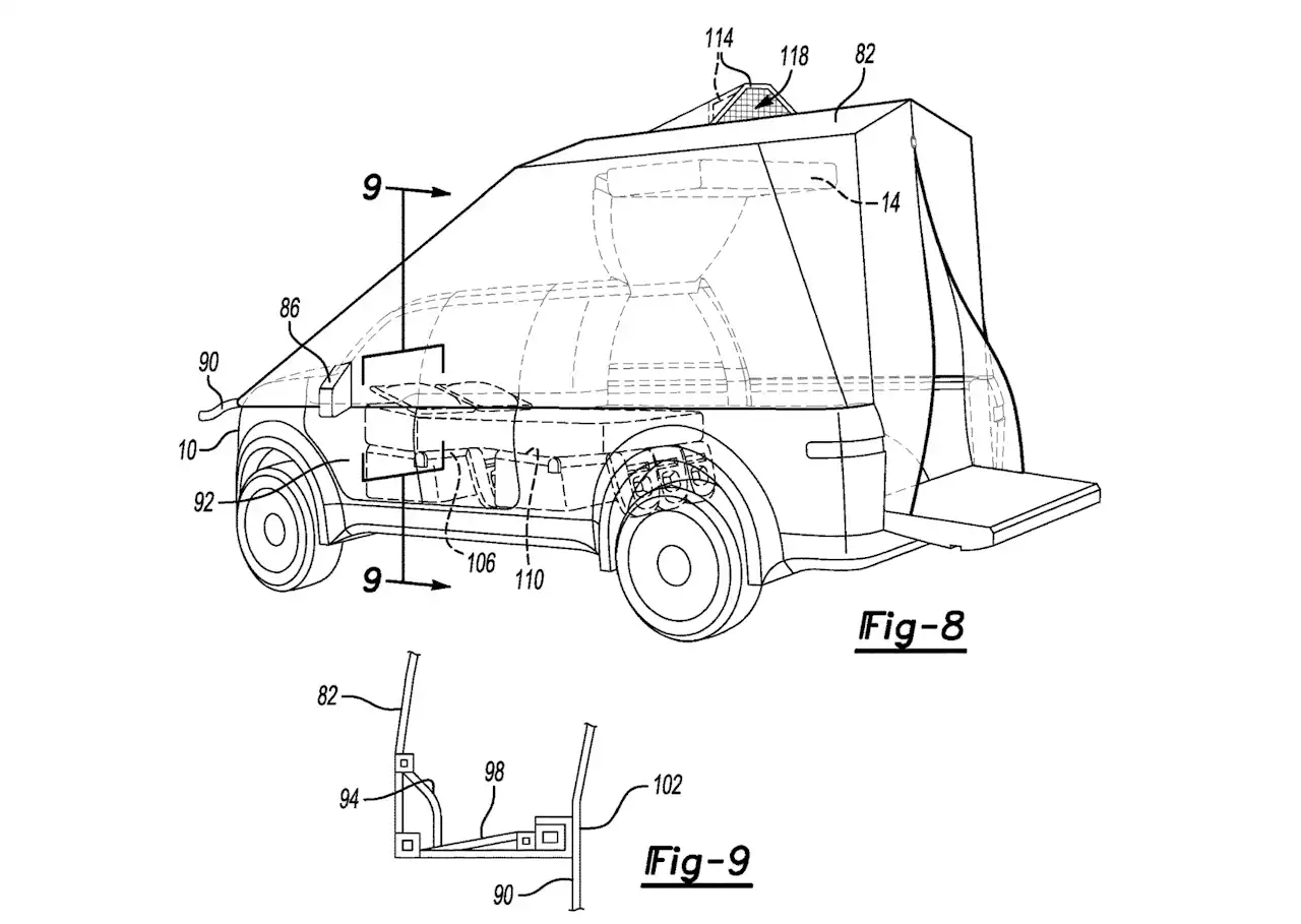 Ford pickup with midgate and fold-flat seats patented