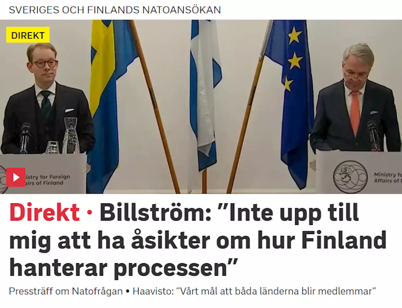 Efter Nato-diskussionerna: Tobias Billström och Pekka Haavsisto håller pressträff