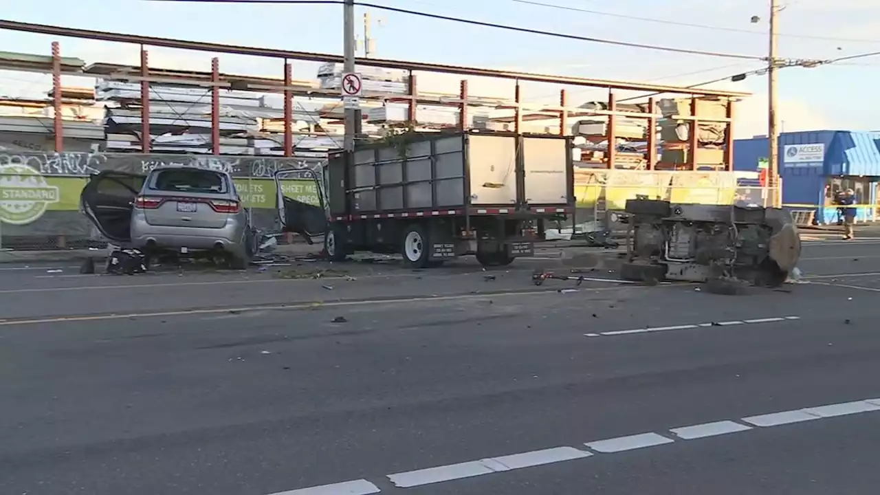 3 injured in collision involving multiple vehicles, including forklift, in north Seattle