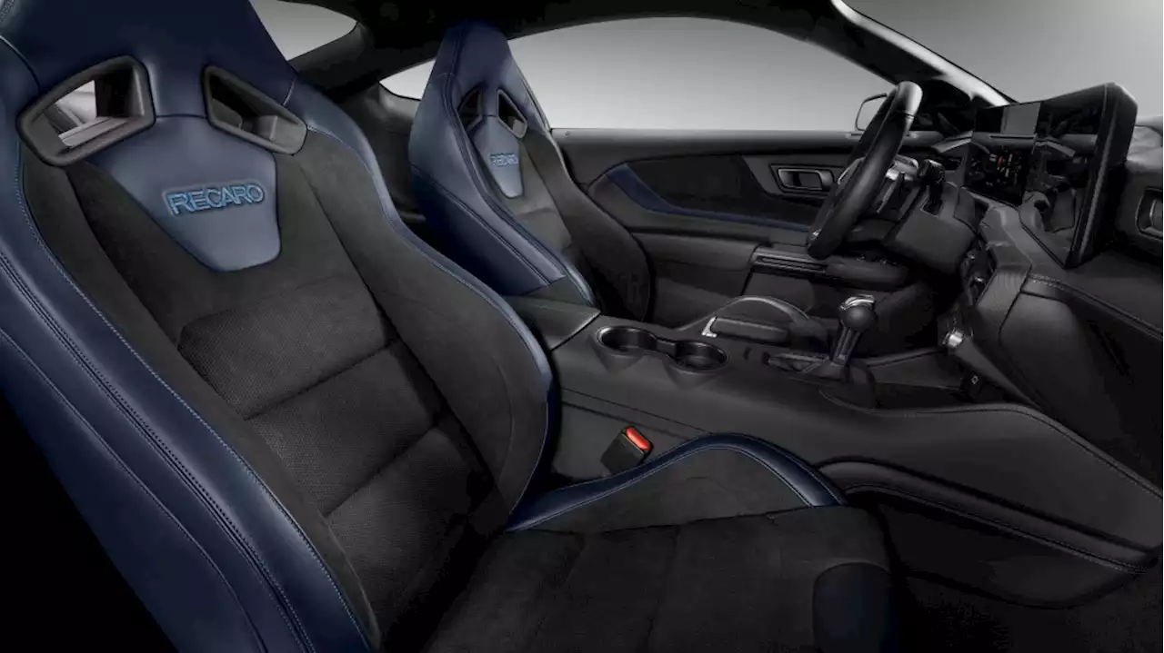 2024 Ford Mustang Dark Horse interior revealed with a blue and black theme - Autoblog