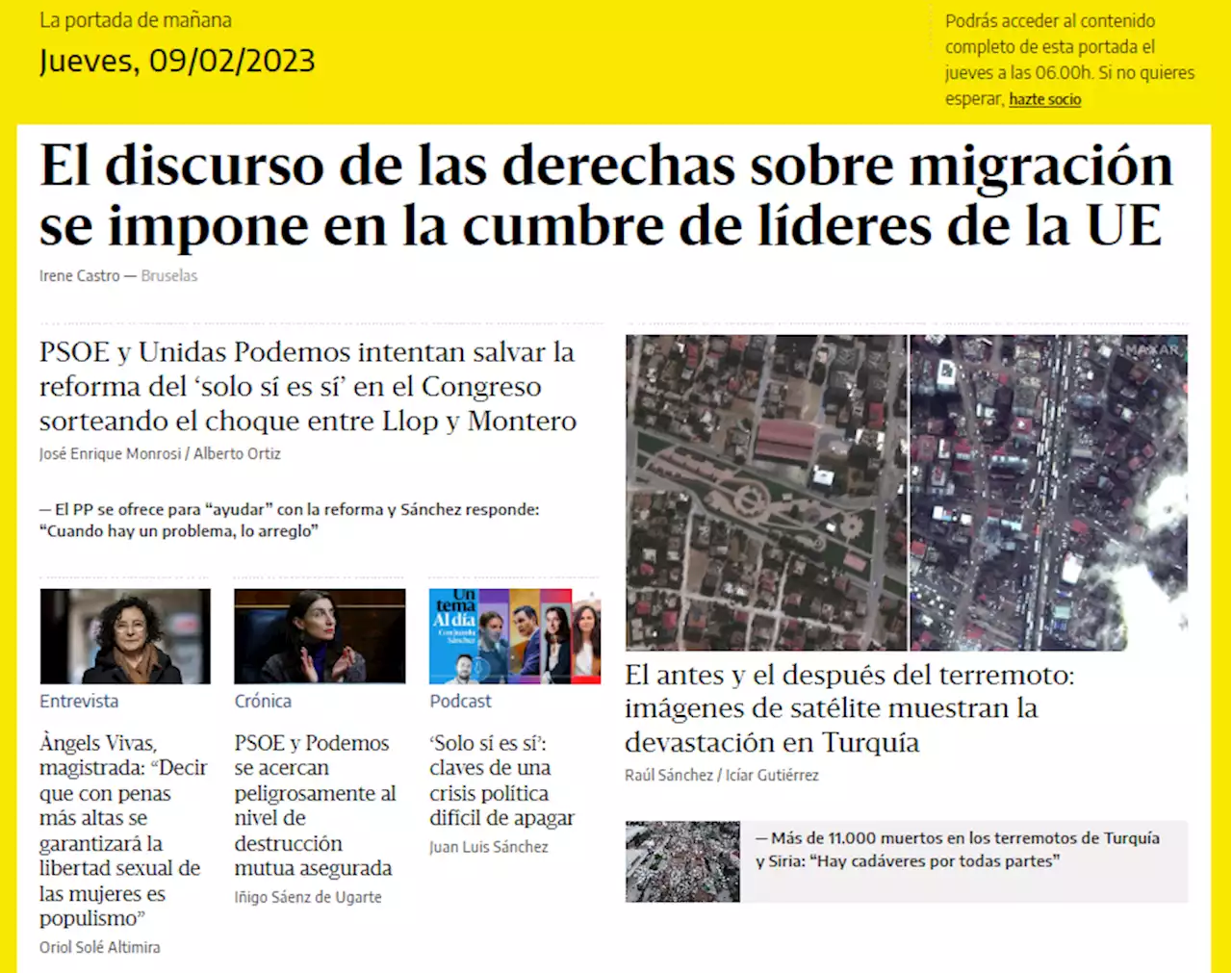 La portada del 9 de febrero de 2023 - elDiario.es