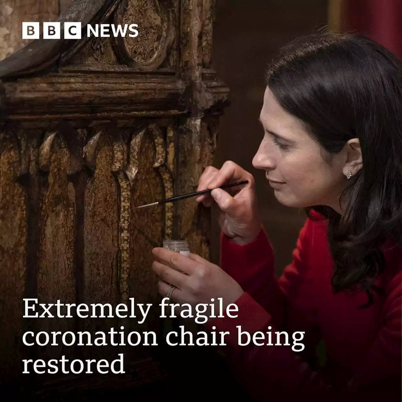 Extremely fragile coronation chair being restored