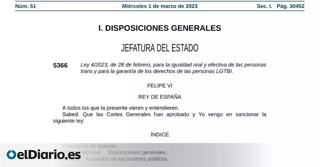 Autodeterminación de género y otras claves de la ley trans, que entrará en vigor este jueves tras ser publicada en el BOE