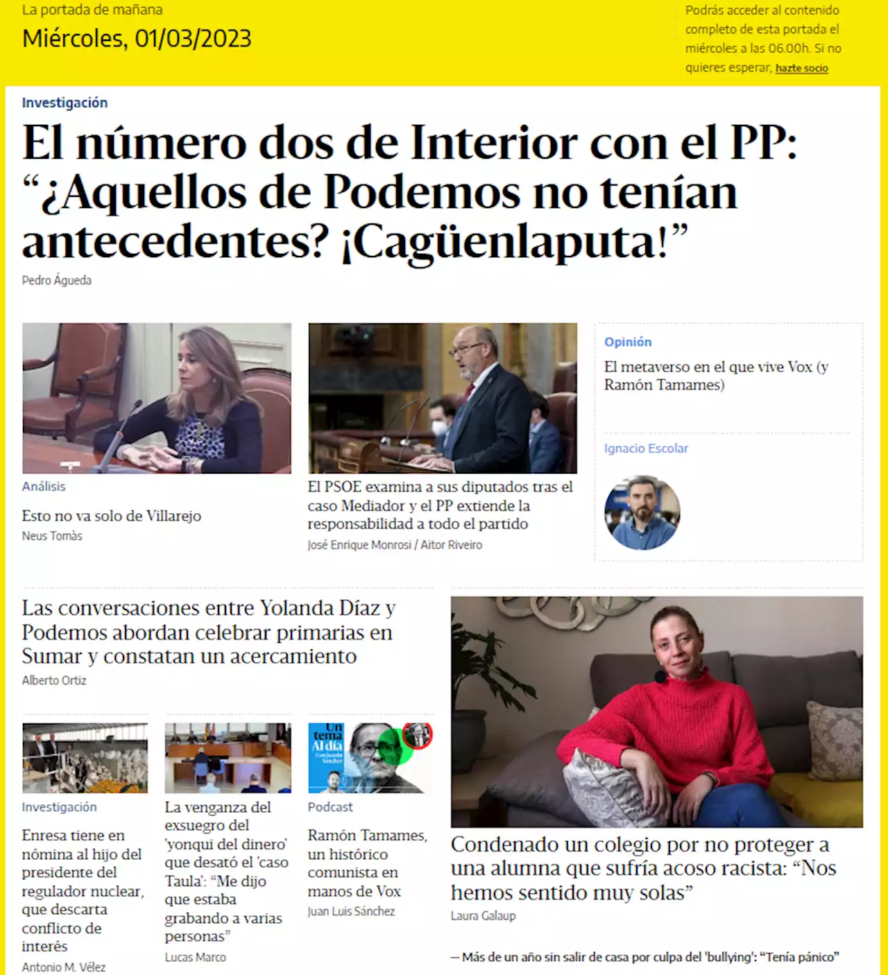 La portada del 1 de marzo de 2023 - elDiario.es