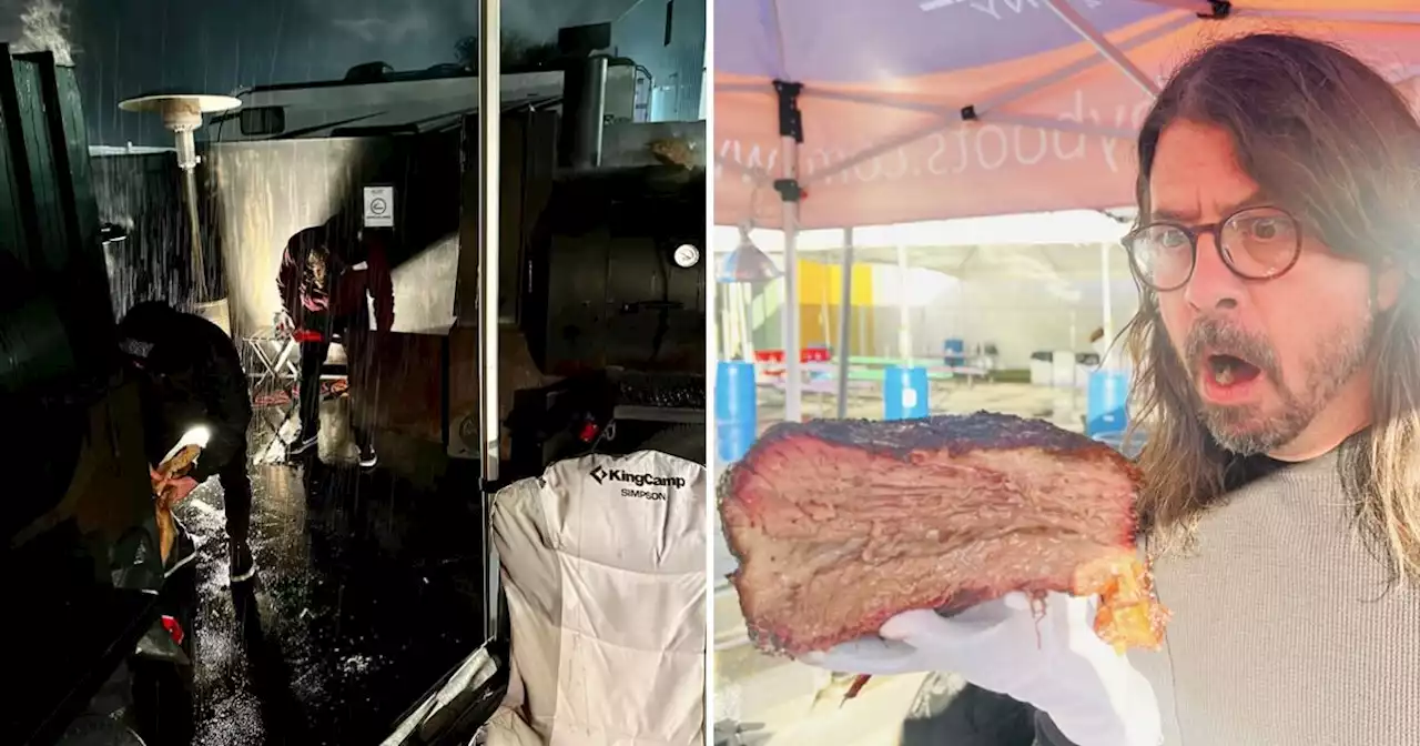 While rain drenched L.A., Dave Grohl smoked brisket for 450 of the city's unhoused