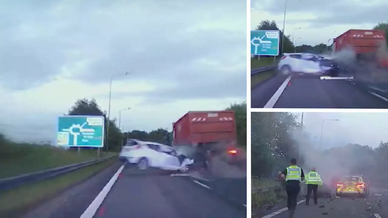 Watch as teen driver smashes into lorry at 100mph after police chase, and avoids jail sentence