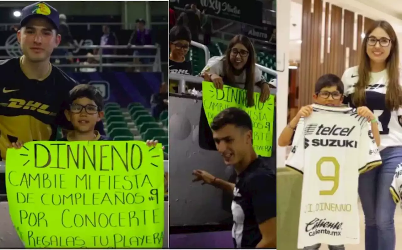 Dinenno le regaló playera a niño que cambió su fiesta por ir a estadio