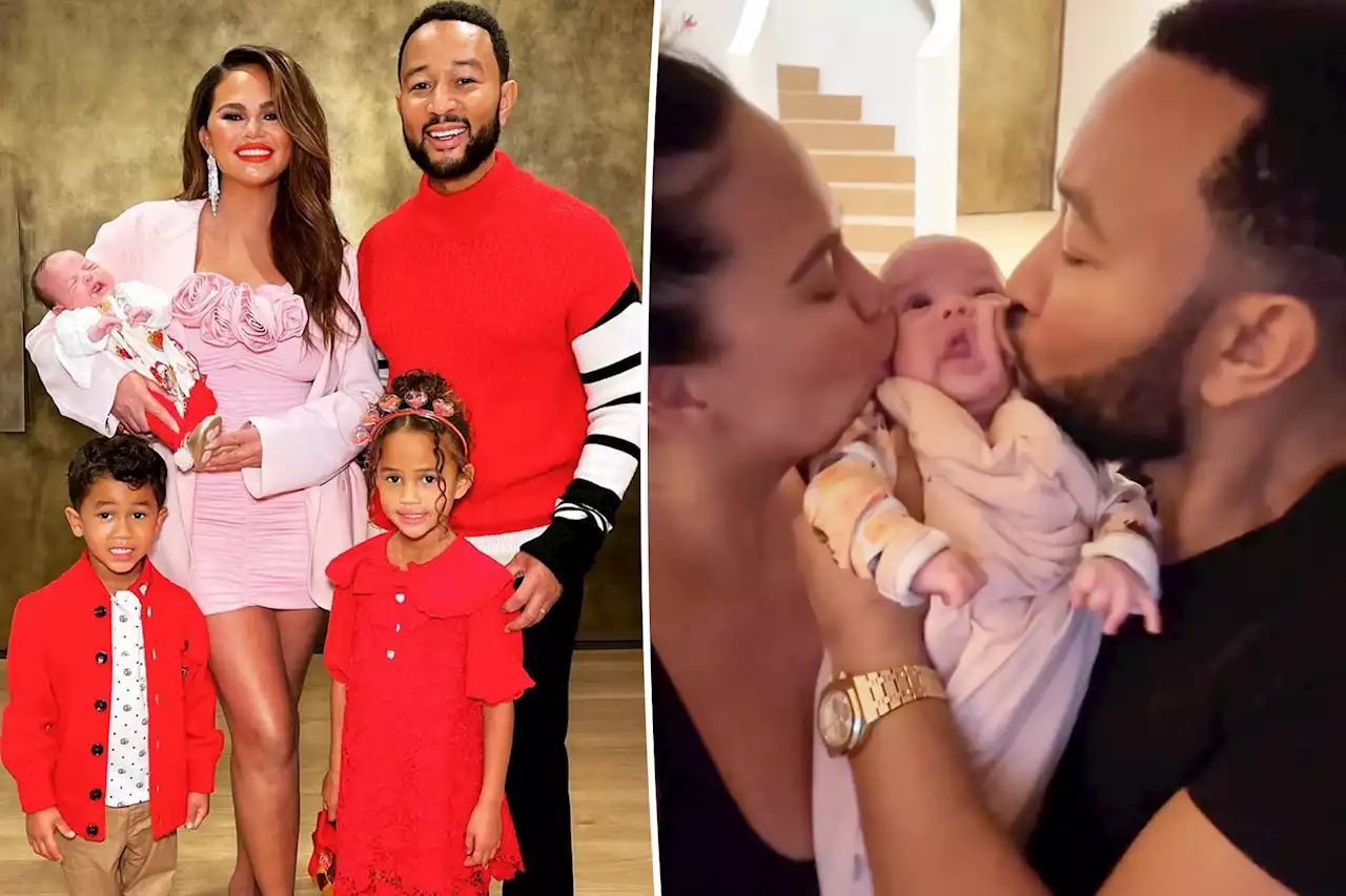 Chrissy Teigen, John Legend film newborn baby’s first ‘kiss sandwich’