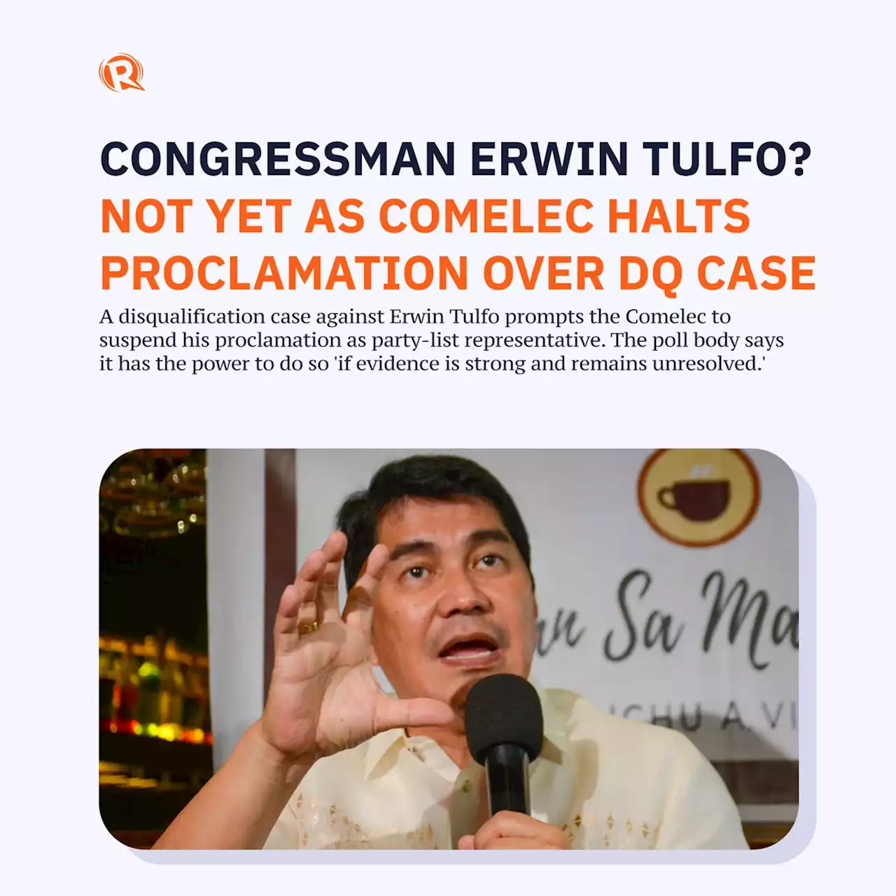 Congressman Erwin Tulfo? Not yet as Comelec halts proclamation over DQ case