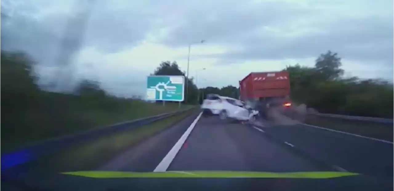 Shocking moment Ford 'explodes' after hitting lorry during 100mph police chase