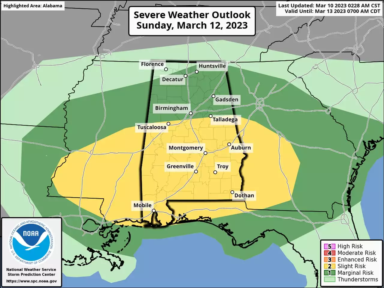 Severe weather possible in Alabama on Sunday