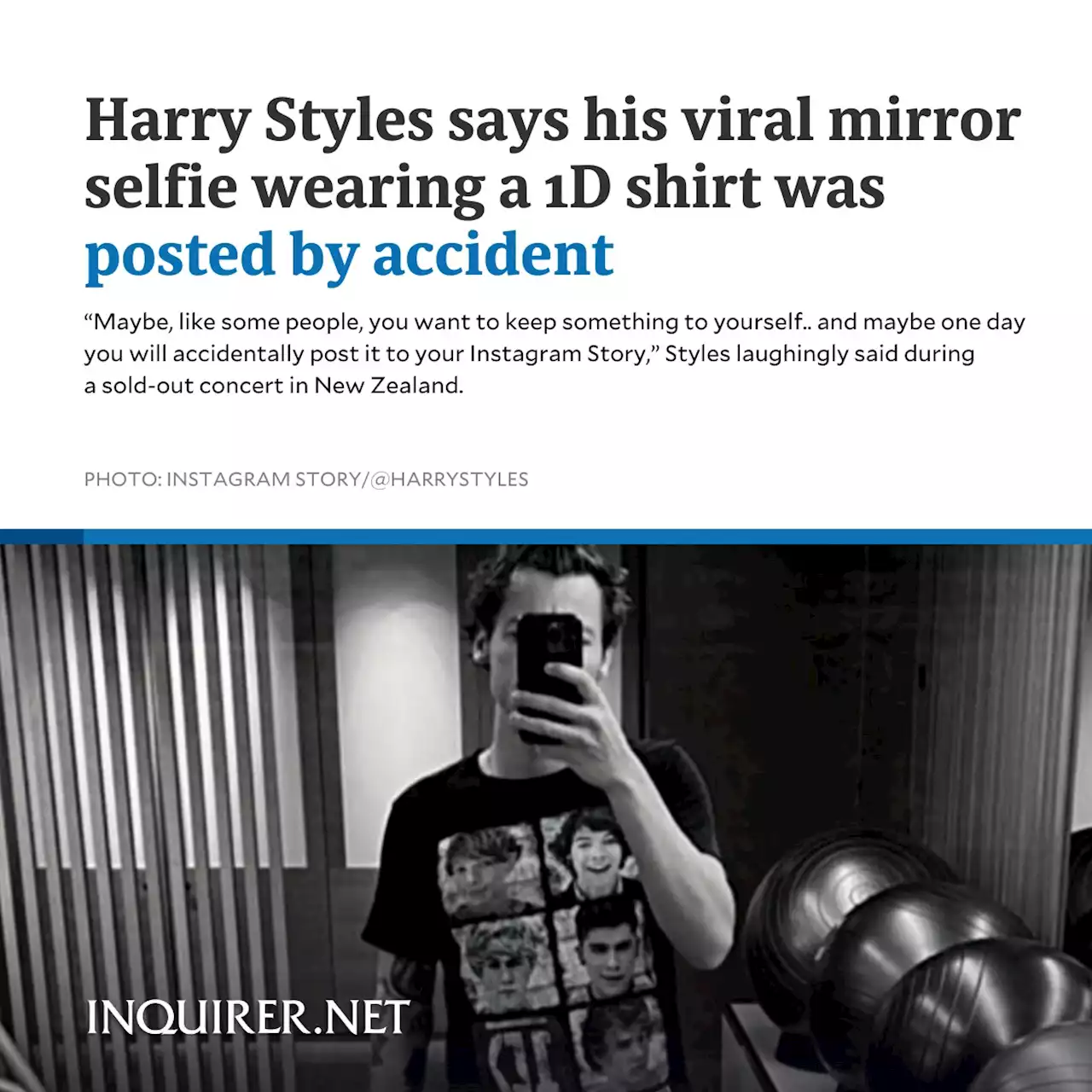 Harry Styles says his viral mirror selfie wearing a 1D shirt was posted by accident