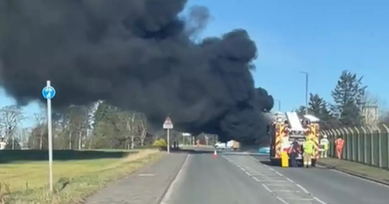 Bus engulfed in fireball on Scots road as thick smoke billows into sky