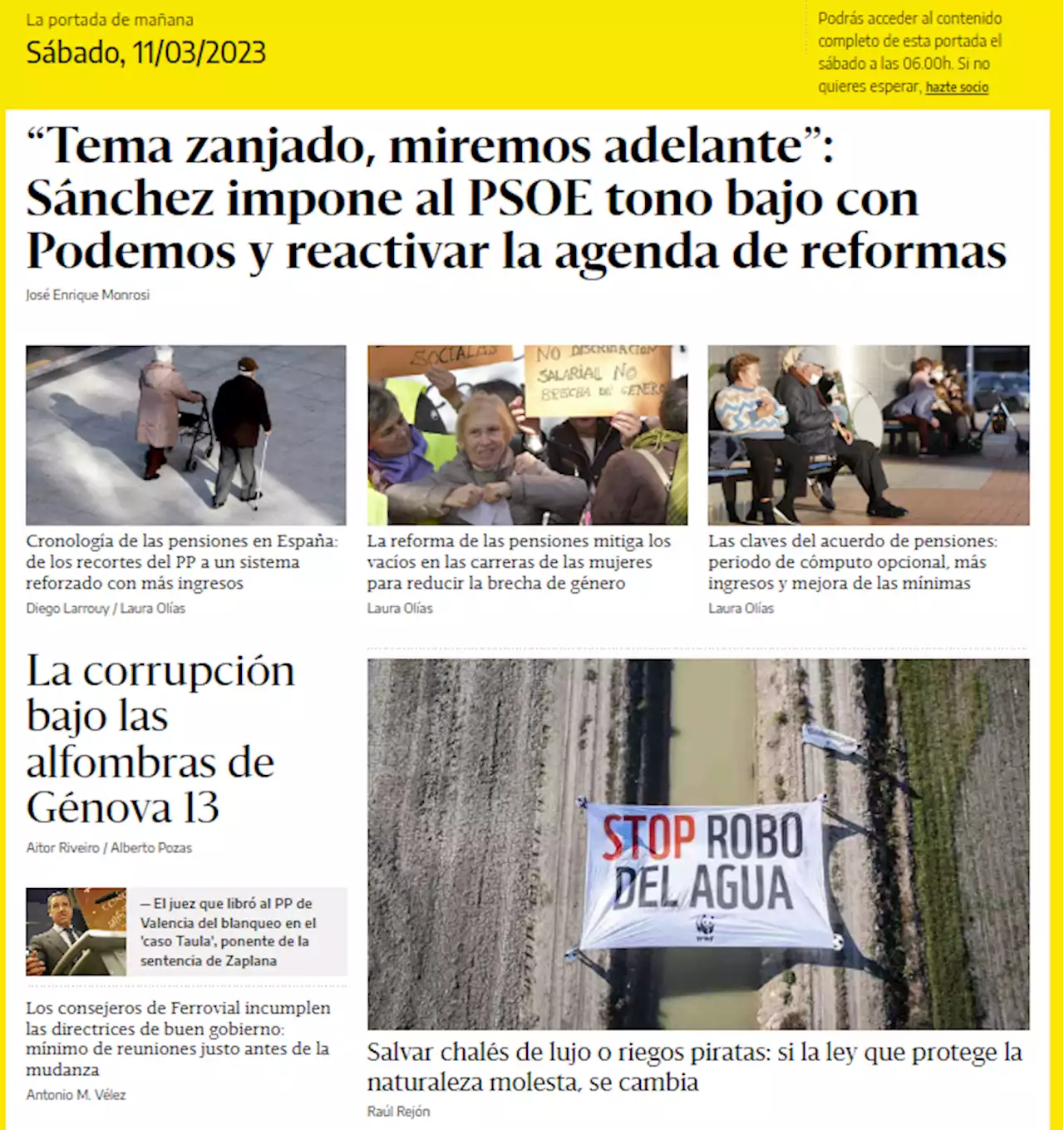 La portada del 11 de marzo de 2023 - elDiario.es