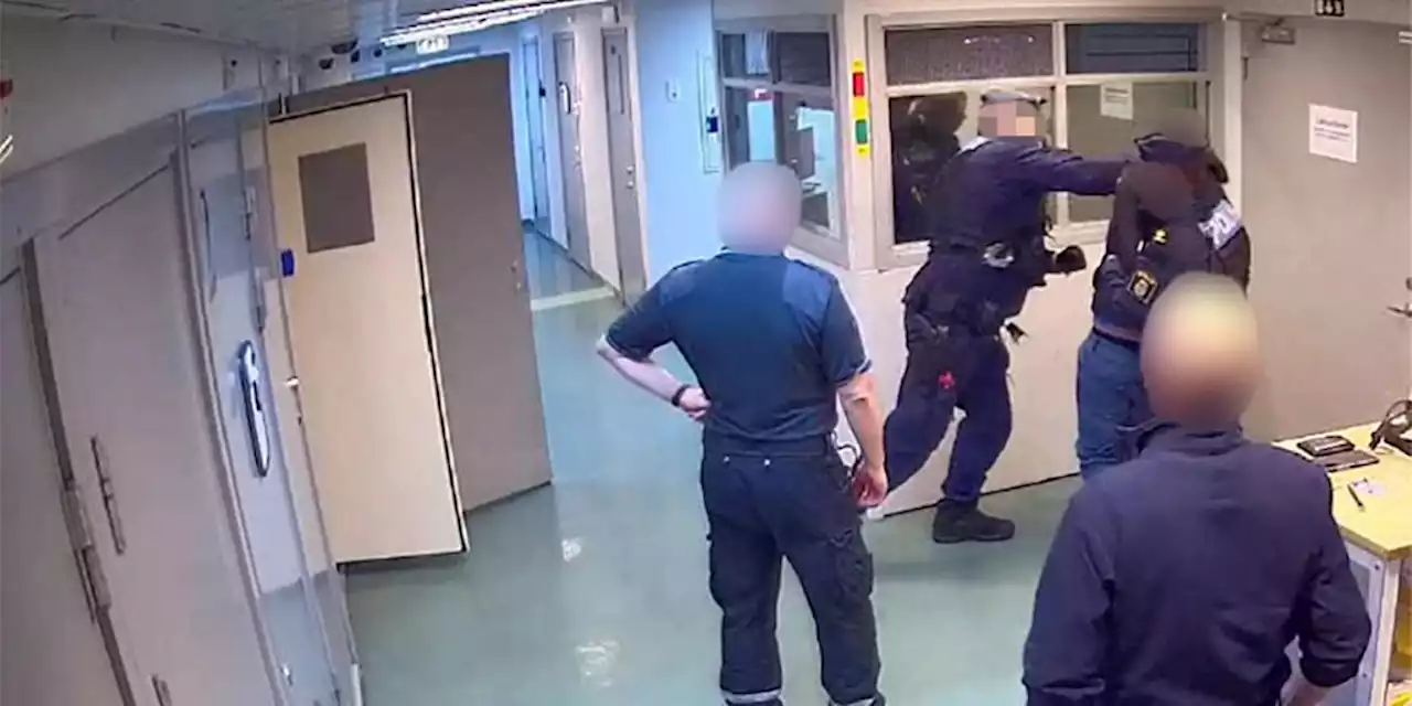 Här misshandlar polisen man iförd handbojor