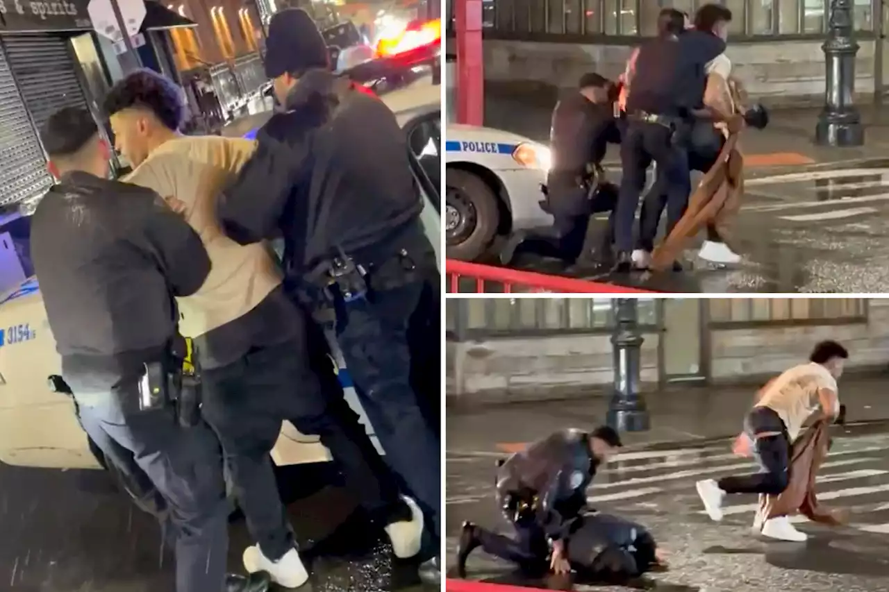 Videos show crowd cheering while cuffed suspect topples NYC cops, runs