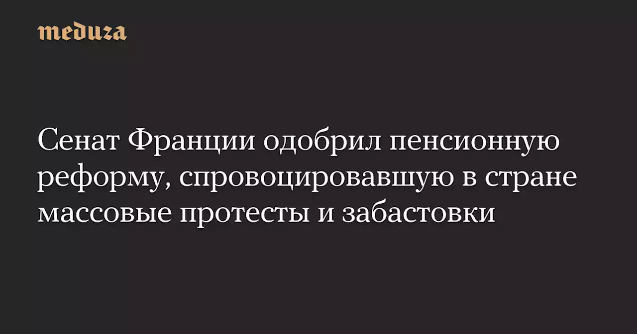 Сенат Франции одобрил пенсионную реформу, спровоцировавшую в стране массовые протесты и забастовки — Meduza