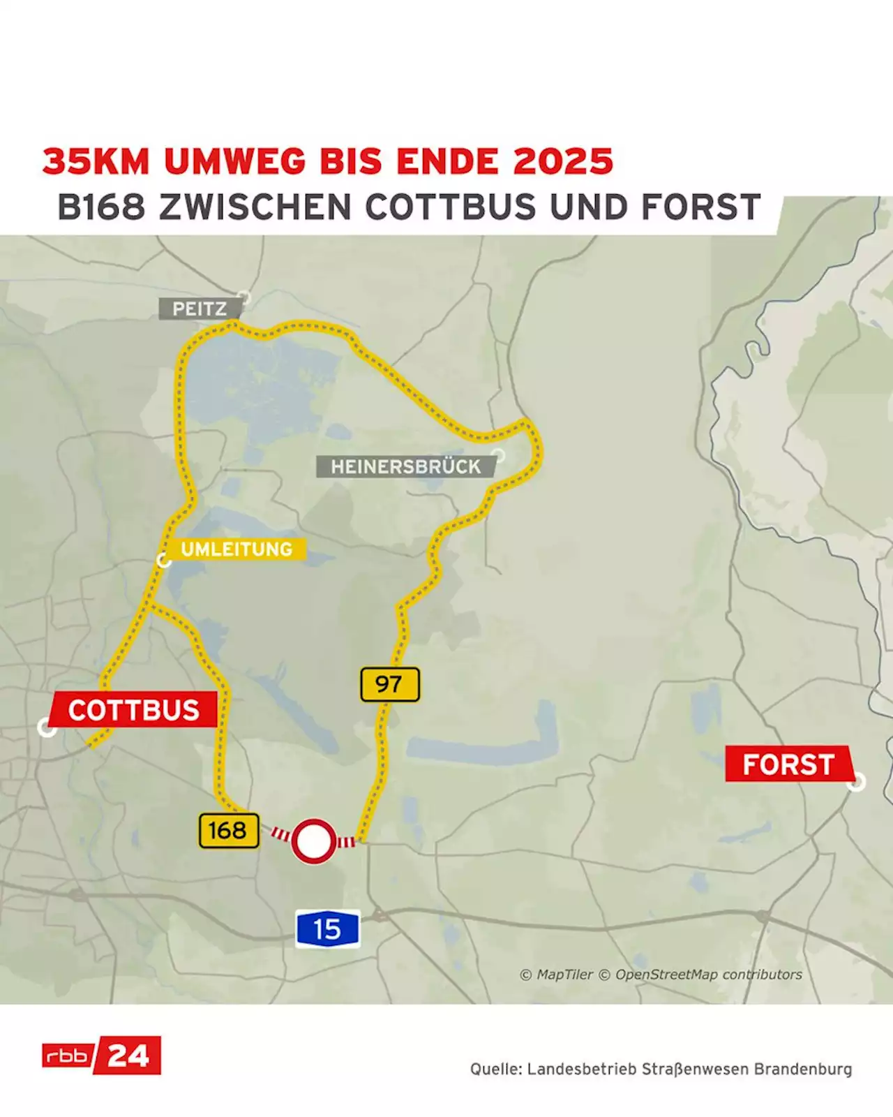 Bundesstraße zwischen Cottbus und Forst wird ab Montag jahrelang gesperrt