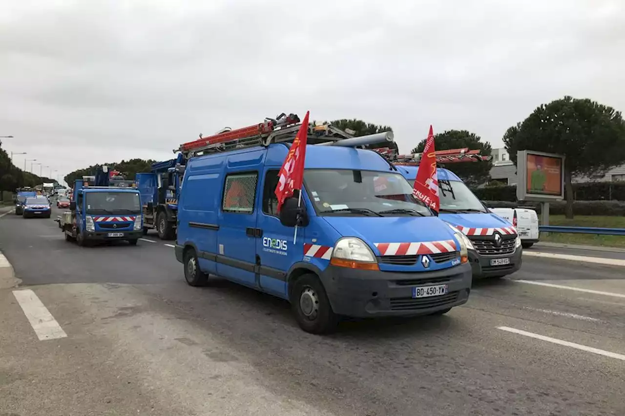 Grève contre la réforme des retraites : blocage du centre ENEDIS de Montpellier par des électriciens et des cheminots de l'Hérault