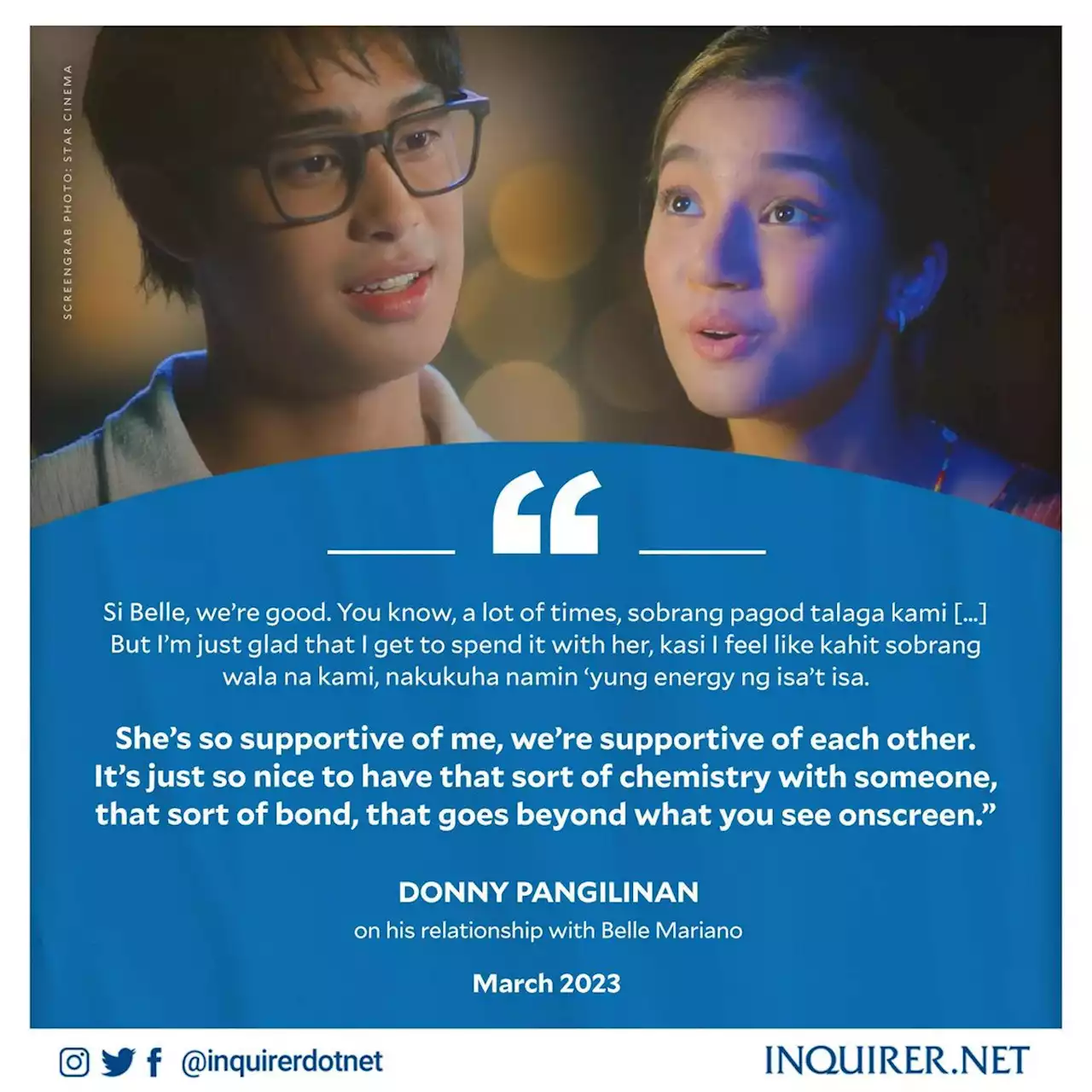 Donny Pangilinan’s heart is ‘very happy,’ says Belle Mariano is ‘supportive’ onscreen partner