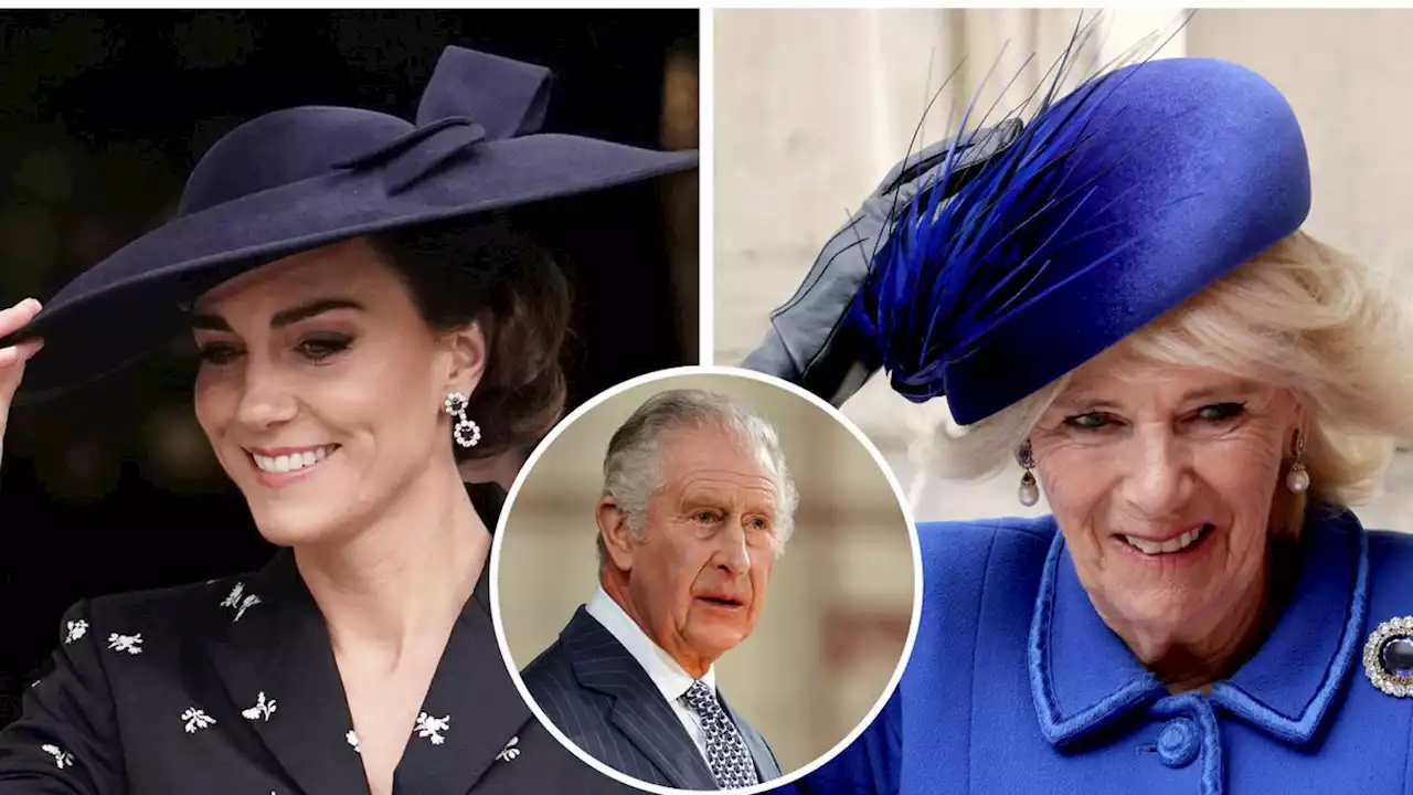 Kate and Camilla battle the elements arriving with King Charles at Commonwealth Day service at Westminster Abbey