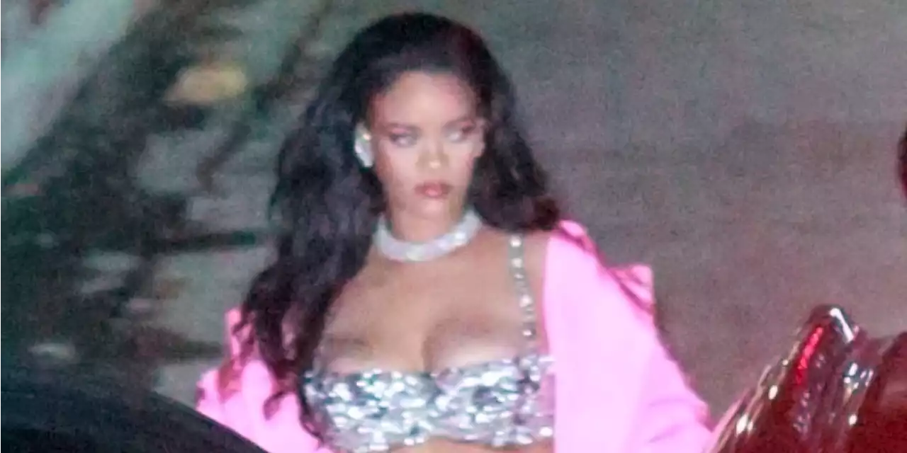 Rihanna Changed Into a Sparkly Bralette and Pink Robe for Beyoncé’s Oscars After-Party