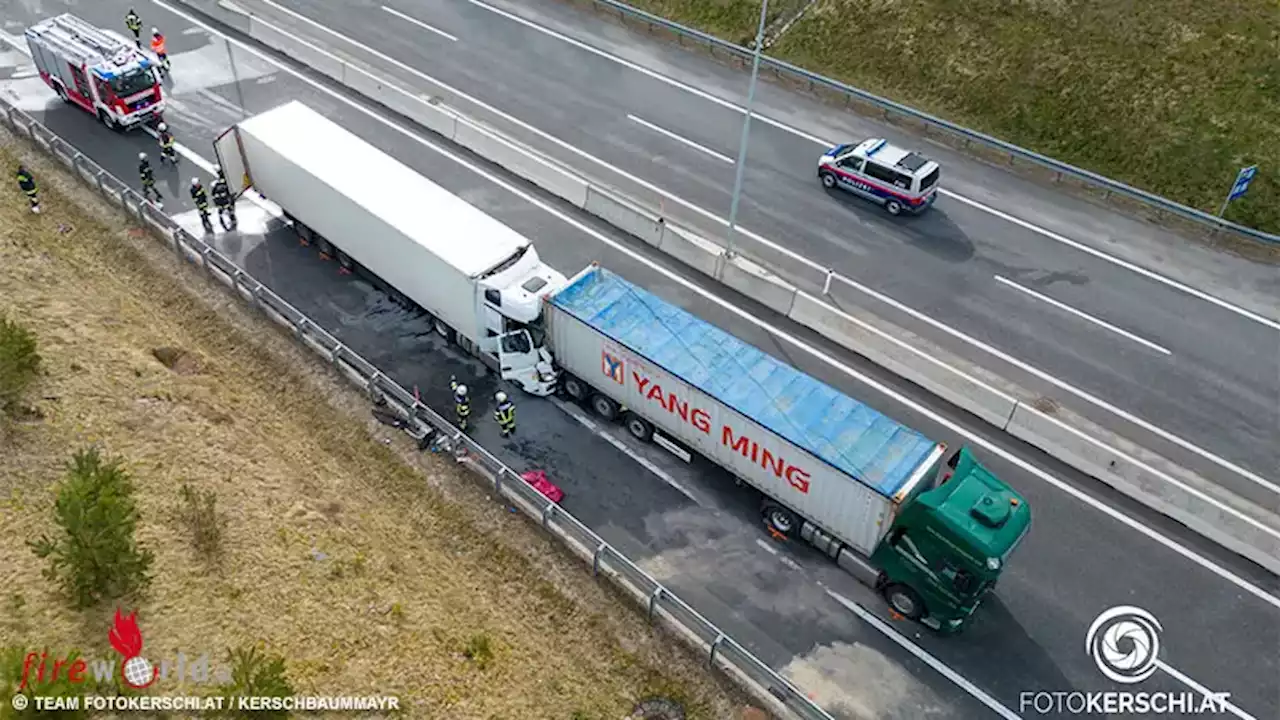 Oö: Eingeklemmter Lenker nach Lkw-Auffahrunfall auf S10 bei Freistadt