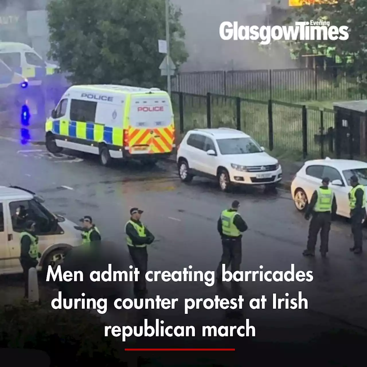 Men admit creating barricades during counter protest at Irish republican march