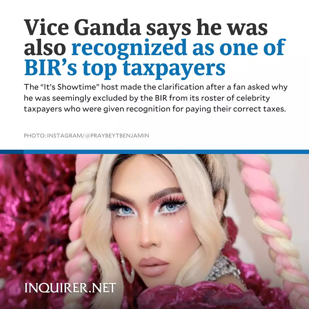 Vice Ganda says he was also recognized as one of BIR’s top taxpayers