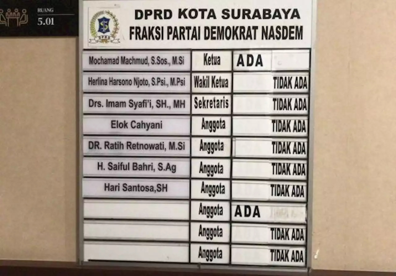 Besok Paripurna, Ganti Ketua Fraksi Demokrat-Nasdem DPRD Surabaya