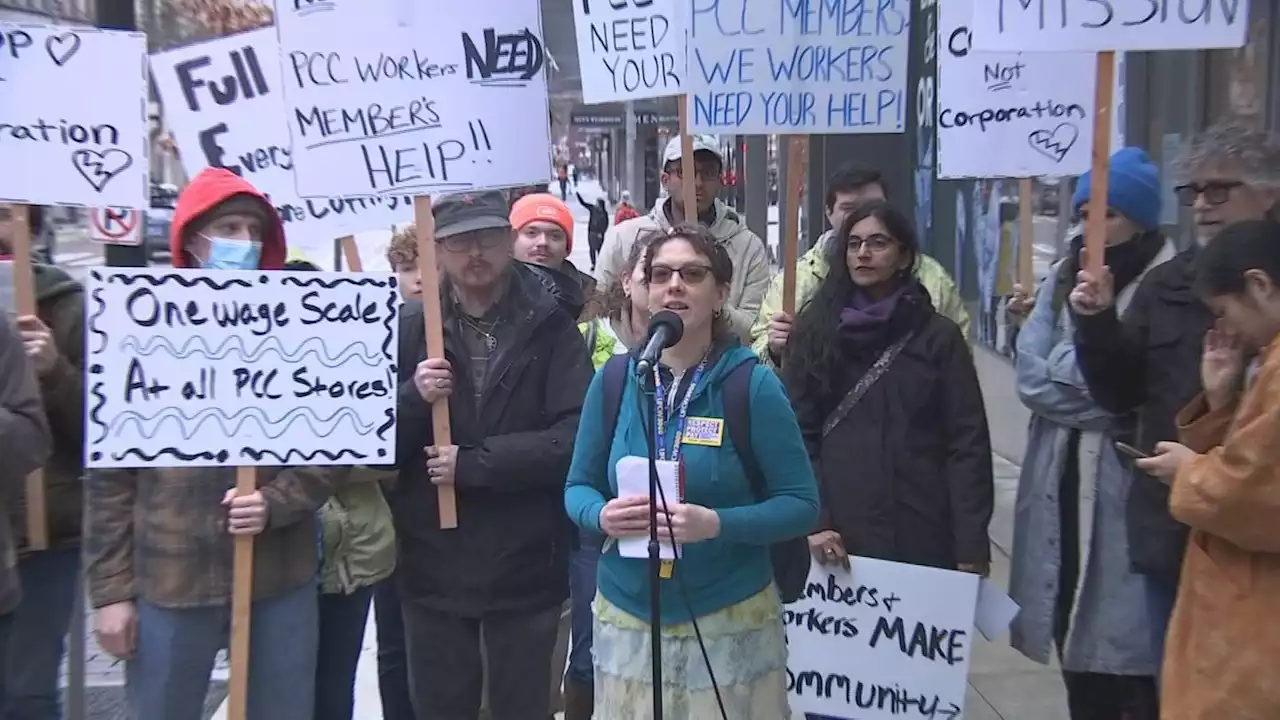 PCC workers picket in downtown Seattle for improved union contract