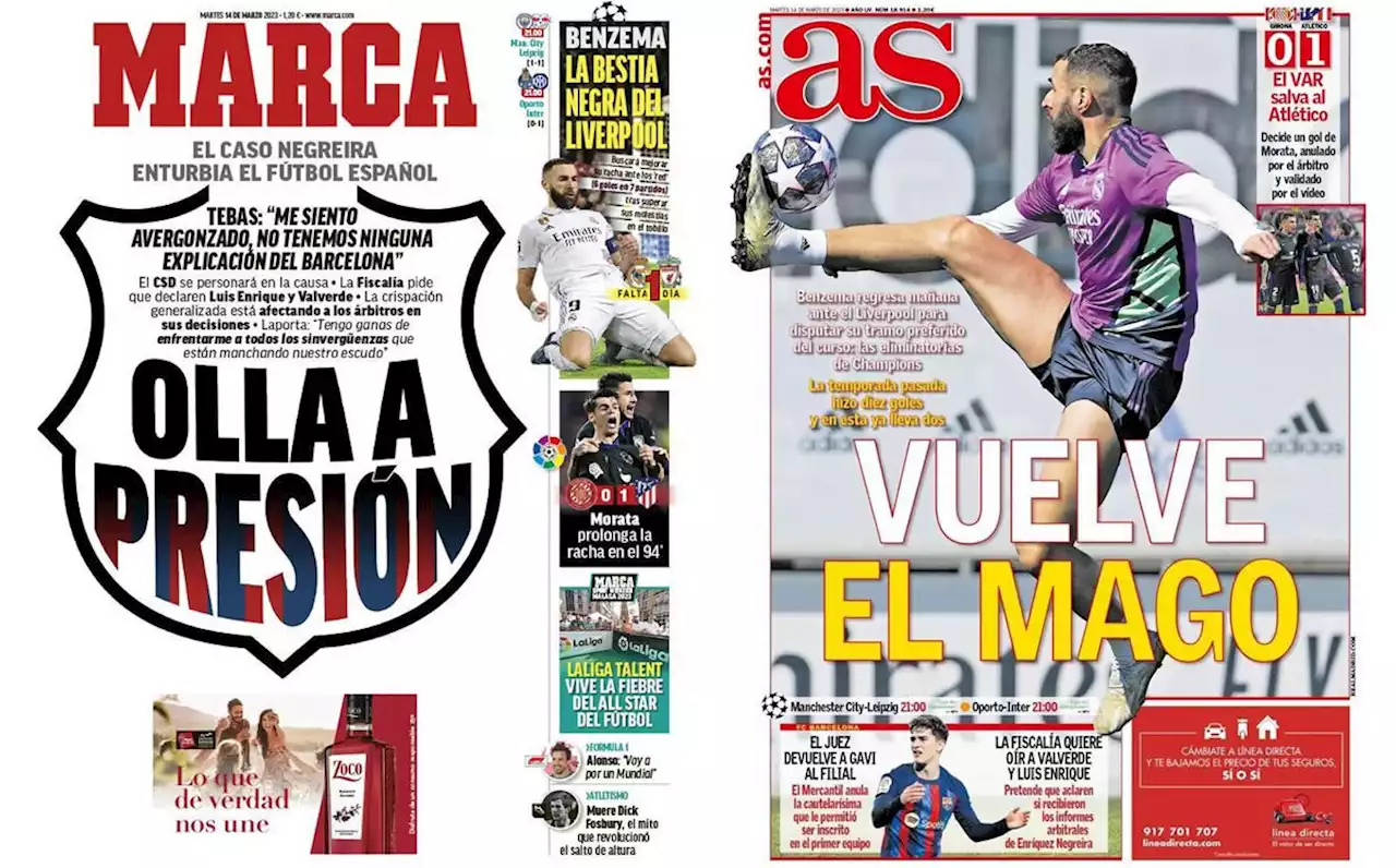 Periódicos deportivos HOY 14 de marzo 2023. Portadas de los diarios