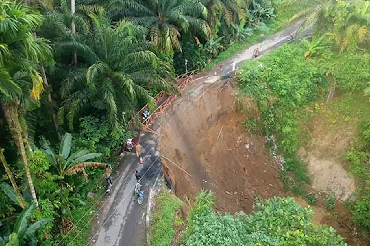 Ngeri! Warga Lintasi Jembatan Darurat Akibat Jalan Longsor di Padang Pariaman