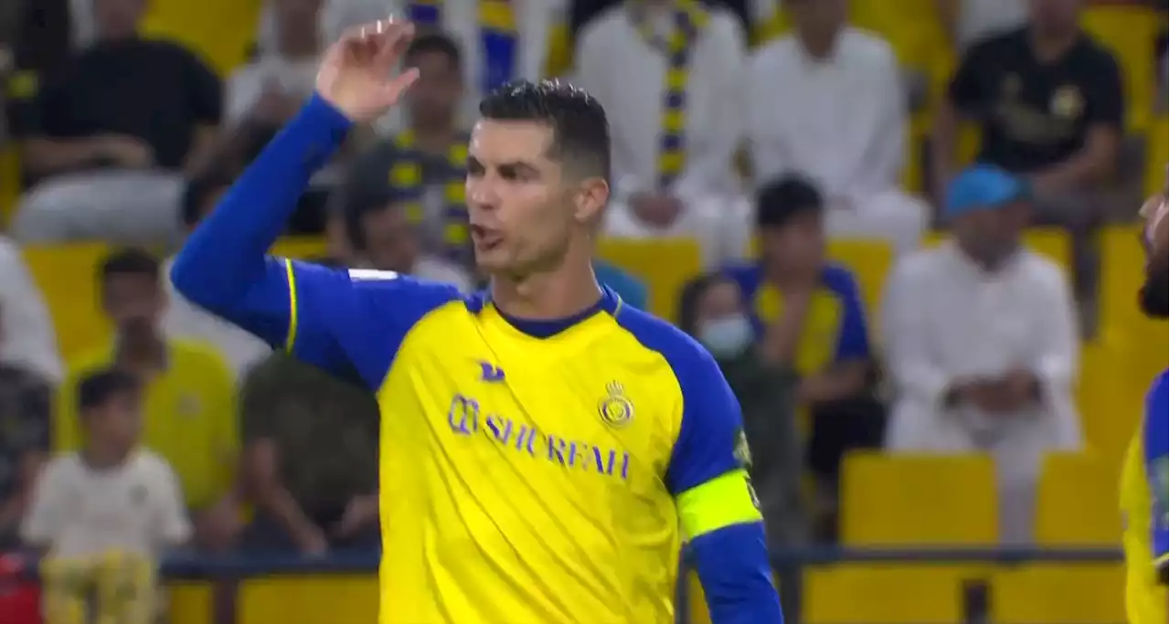 Ronaldo booked after booting ball away and throwing his hands in the air in epic tantrum