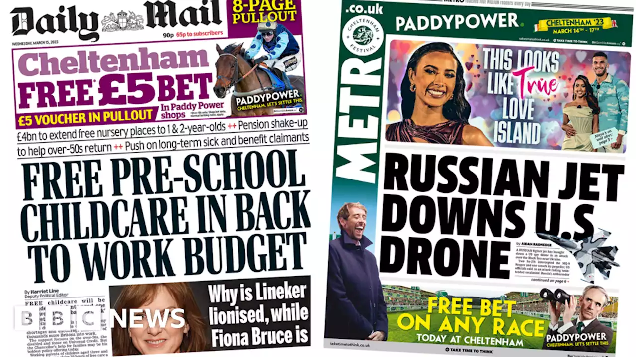 Newspaper headlines: 'Back to work budget' and 'Russia downs US drone'