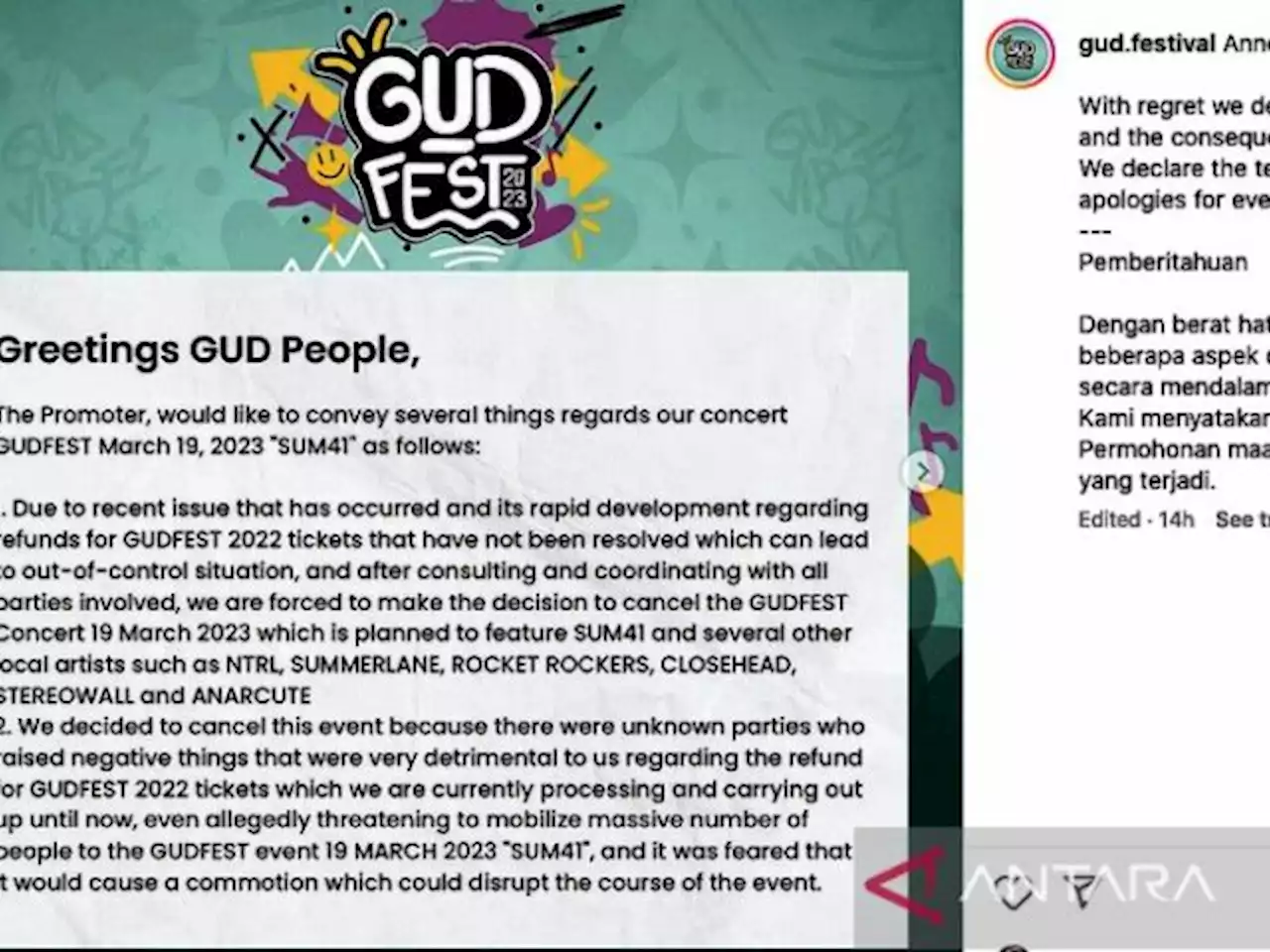 GUDFEST 2023 Dibatalkan, Sum41 Tidak Jadi Manggung di Jakarta