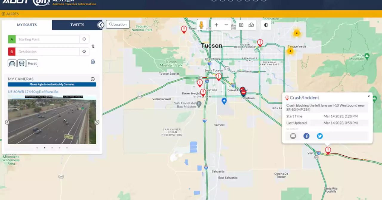 Heavy delays on I-10 westbound near Vail due to crash