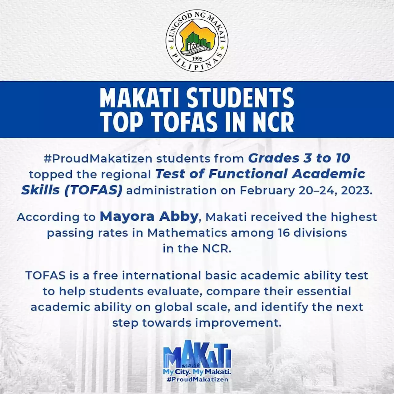 Makati students lauded for topping regional TOFAS