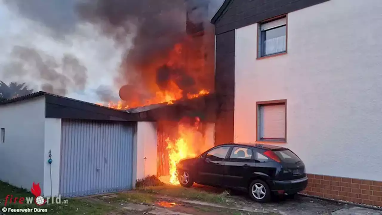 D: Garagen-, Pkw- und Fassadenbrand bei Wohnhaus in Düren